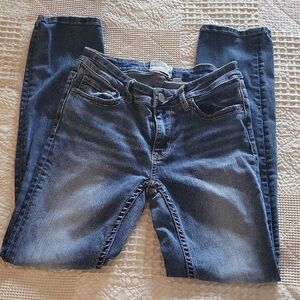 BKE Blue Straight Leg Jeans with Modern Distressing